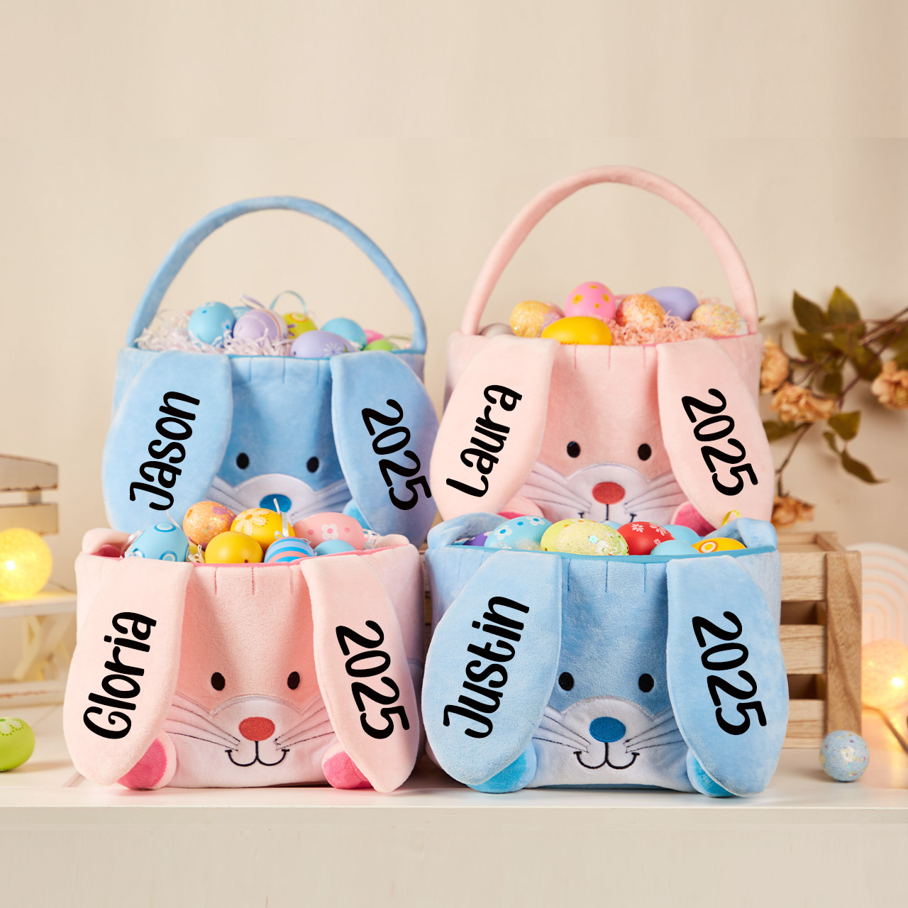 Personalized Name Easter Plush Bunny Basket