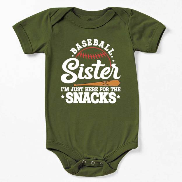 Baseball Sister I'm Just Here For The Snacks Bodysuit Beepumpkin