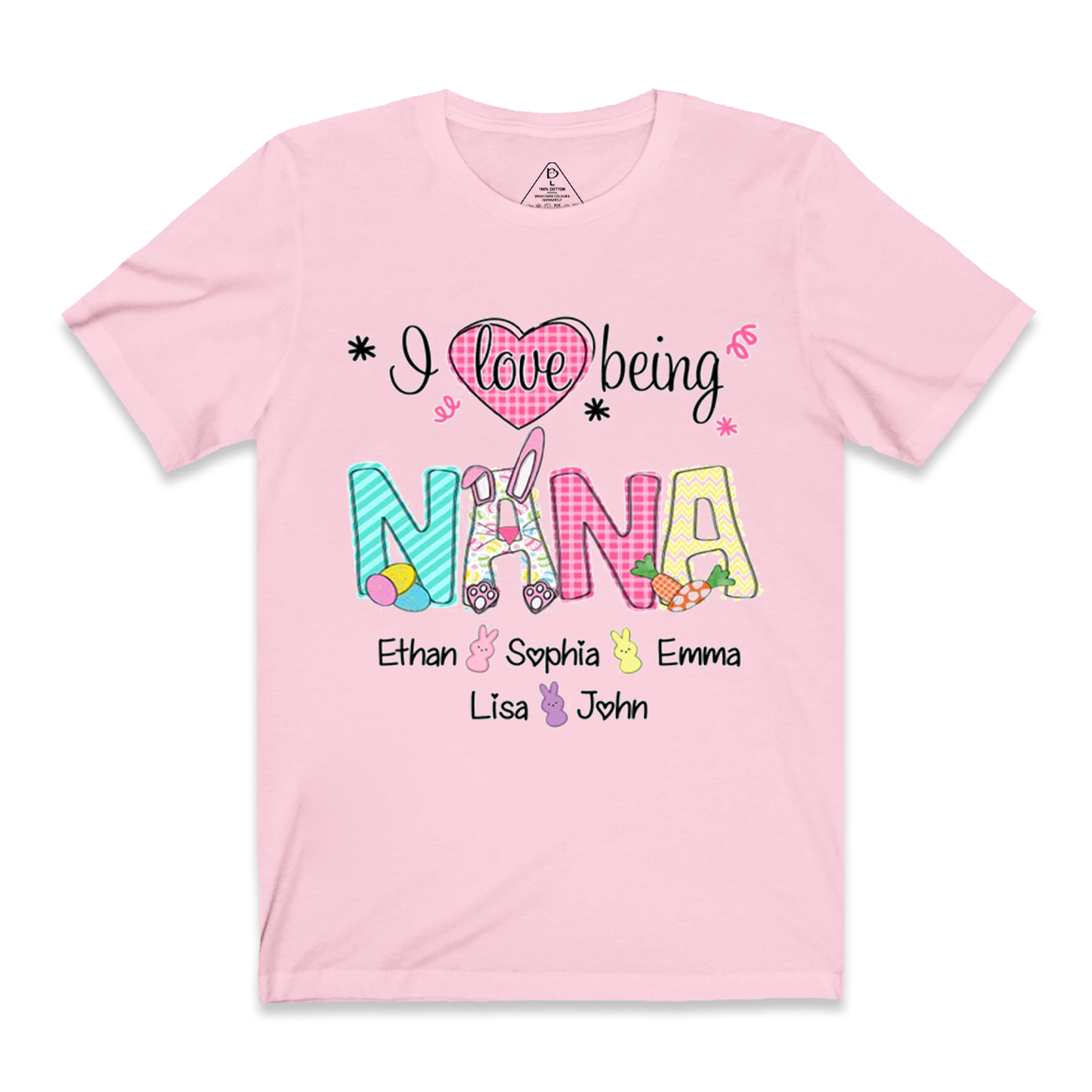 Personalized I Love Being Nana Easter Bunny And Grandkids Happy Easter T-Shirt