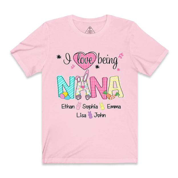 Personalized I Love Being Nana Easter Bunny And Grandkids Happy Easter T-Shirt