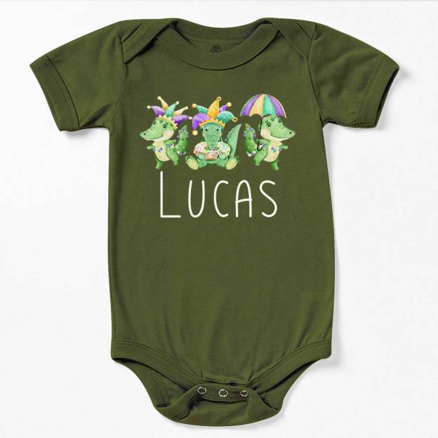 Personalized Mardi Gras Alligators Bodysuit Beepumpkin