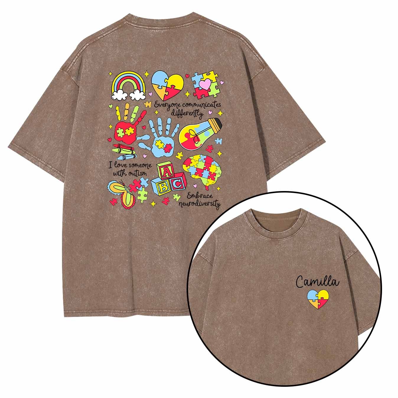 Personalized Autism Washed T-Shirts