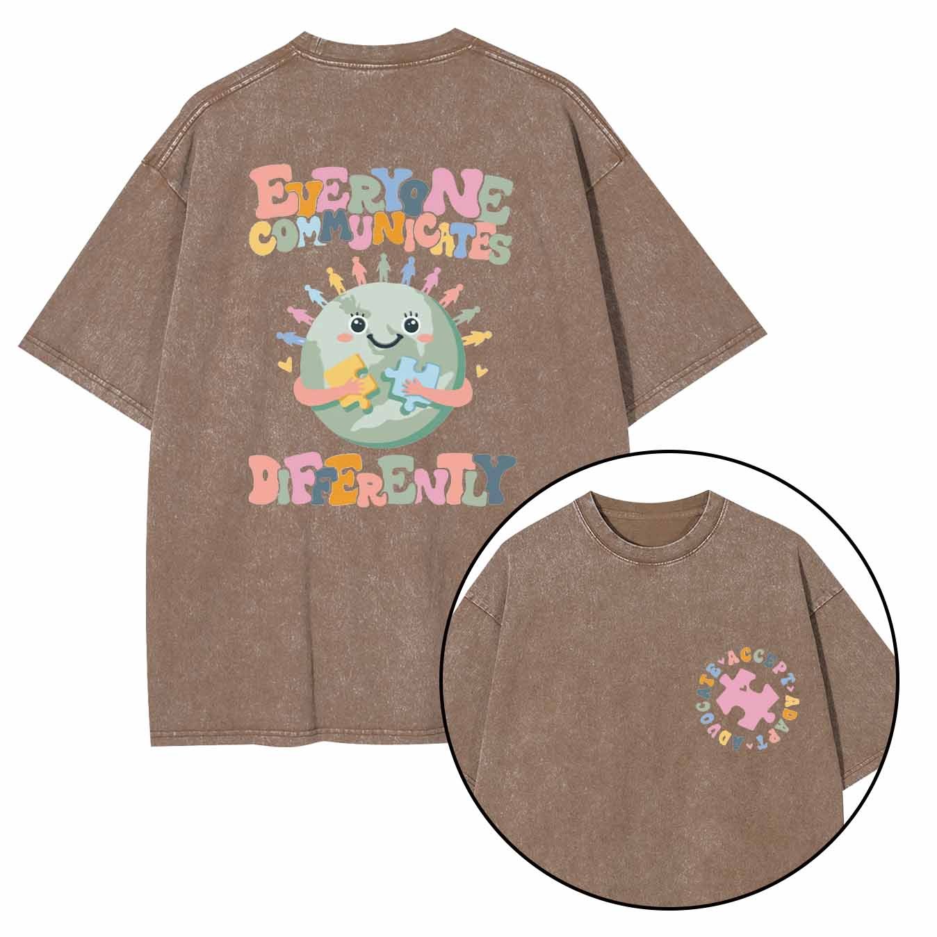 Everyone Communicates Differently Mama Washed T-Shirts