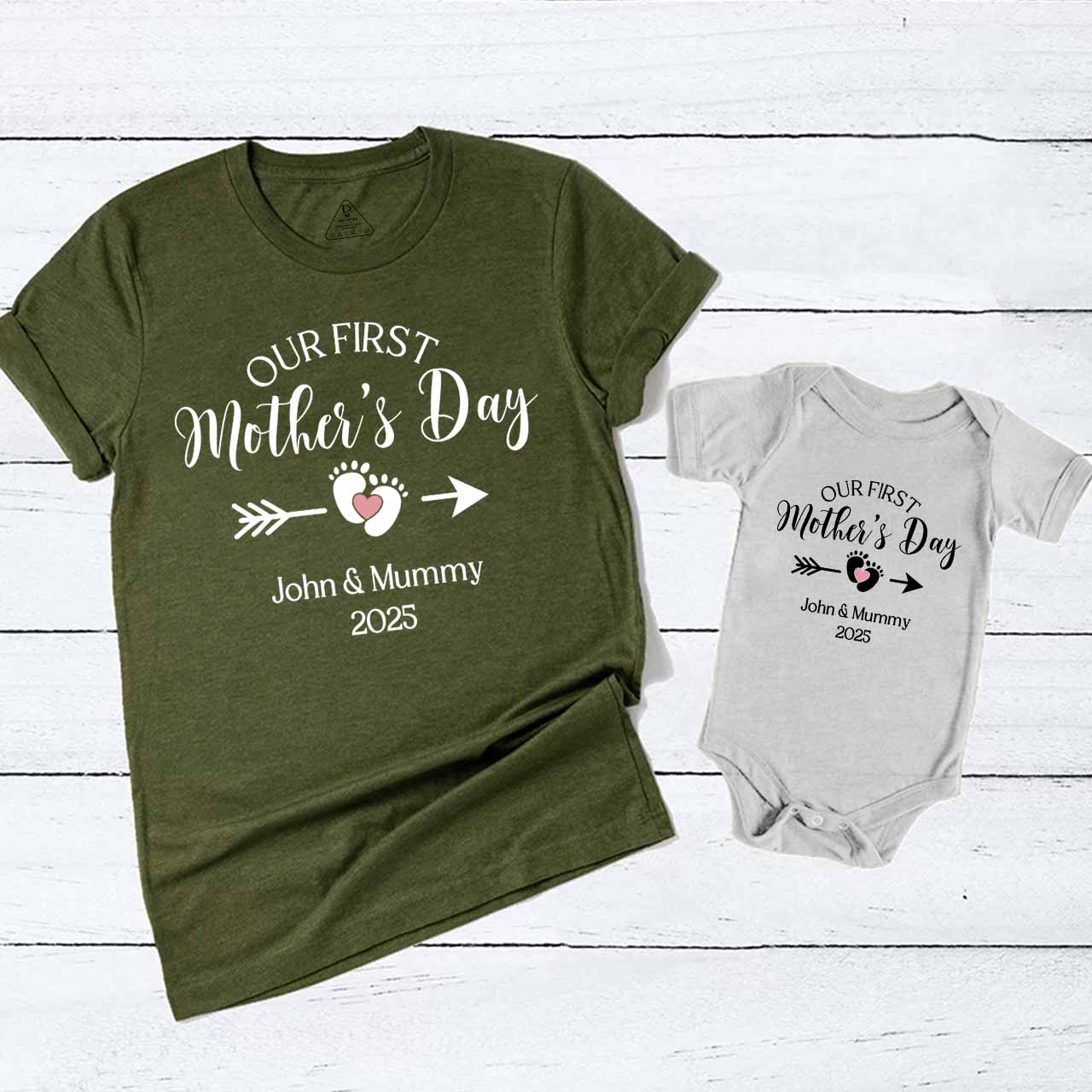 Personalized Mothers Day Footprint T-Shirts For Mom&Me