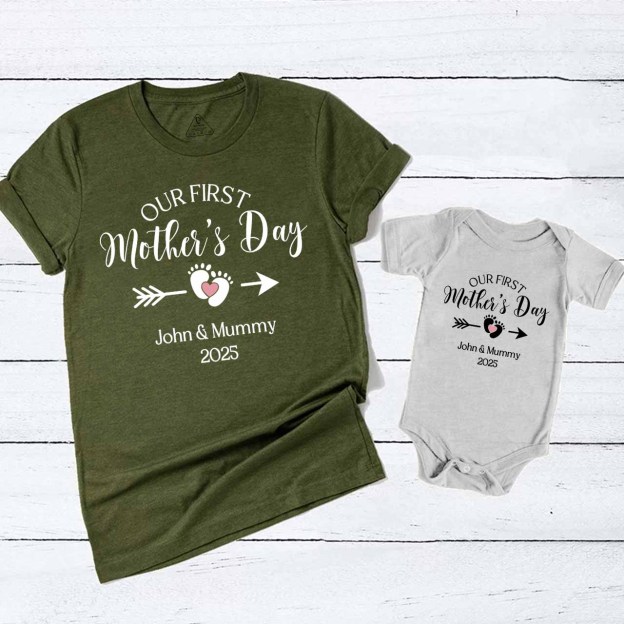 Personalized Mothers Day Footprint T-Shirts For Mom&Me