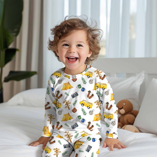 Watercolor Travel Two-Piece Pajama Set For Kids