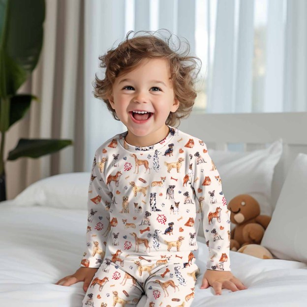 Watercolor Dogs Two-Piece Pajama Set For Kids