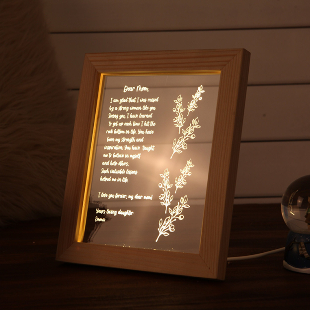 Personalized Beech Wood Photo Frame Night Light