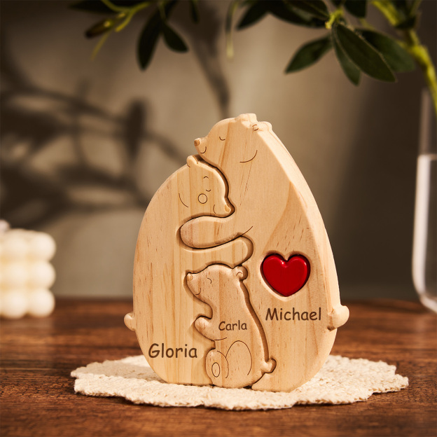 Personalized Name Wooden Bear Hug Family Jigsaw Puzzle