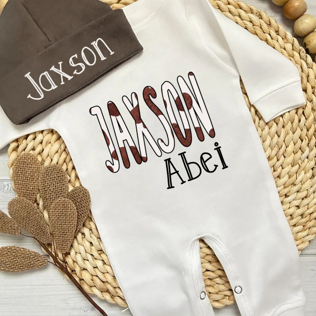 Personalized Retro Baby Romper&Hat Set