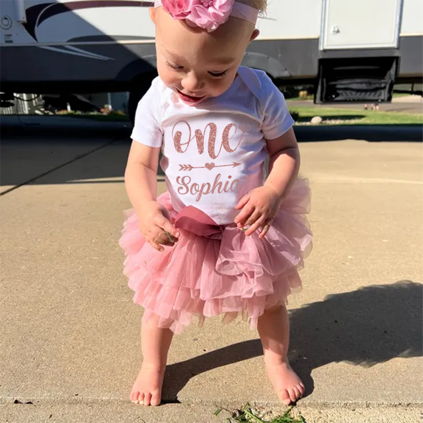 3 Pieces Personalized Name Love Arrow Baby Girl Tutu Outfit Set