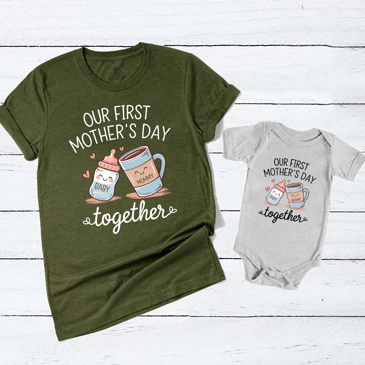Bottle And Coffee Together Mom&Me Matching Tees