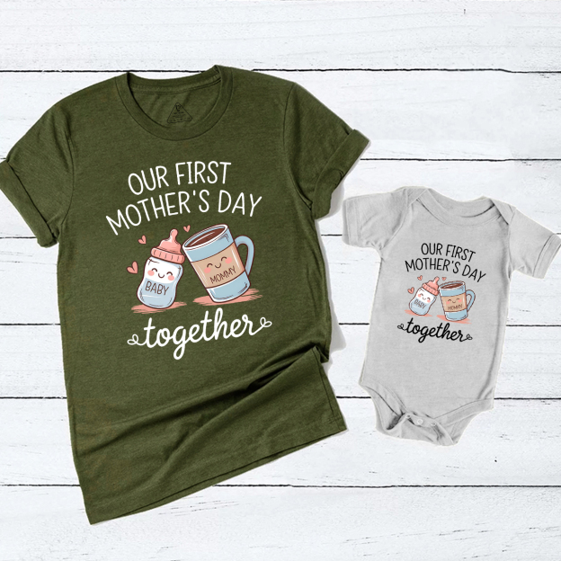 Bottle And Coffee Together Mom&Me Matching Tees