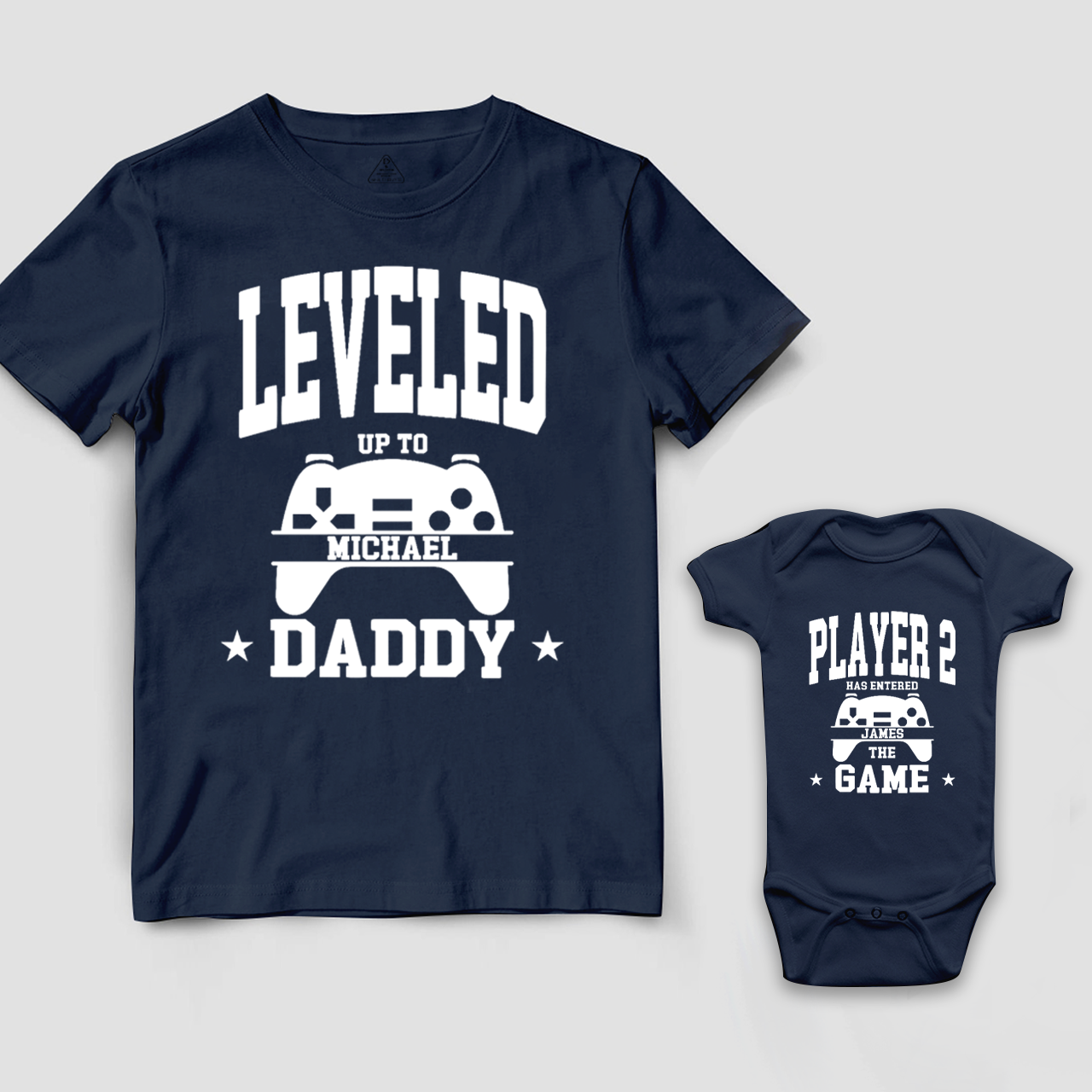 Personalized Leveled Up to Daddy Player 2 Dad&Me Matching Shirts