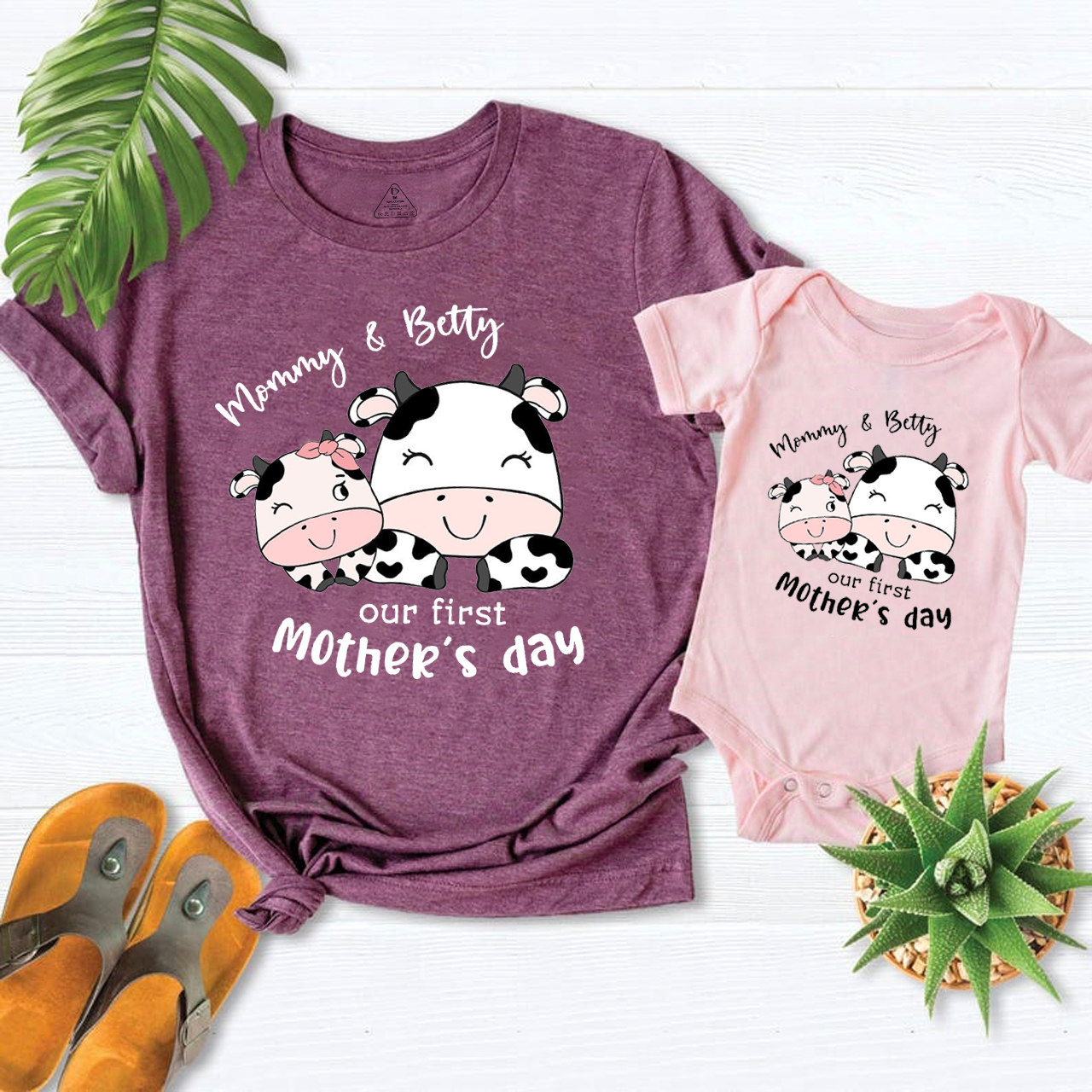Personalized Cows Celebrate Mother's Day Matching Tees
