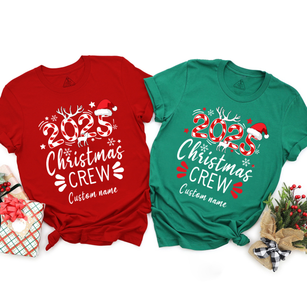 Candy Cane Personalized Christmas Crew Family Matching T-Shirts Beepumpkin
