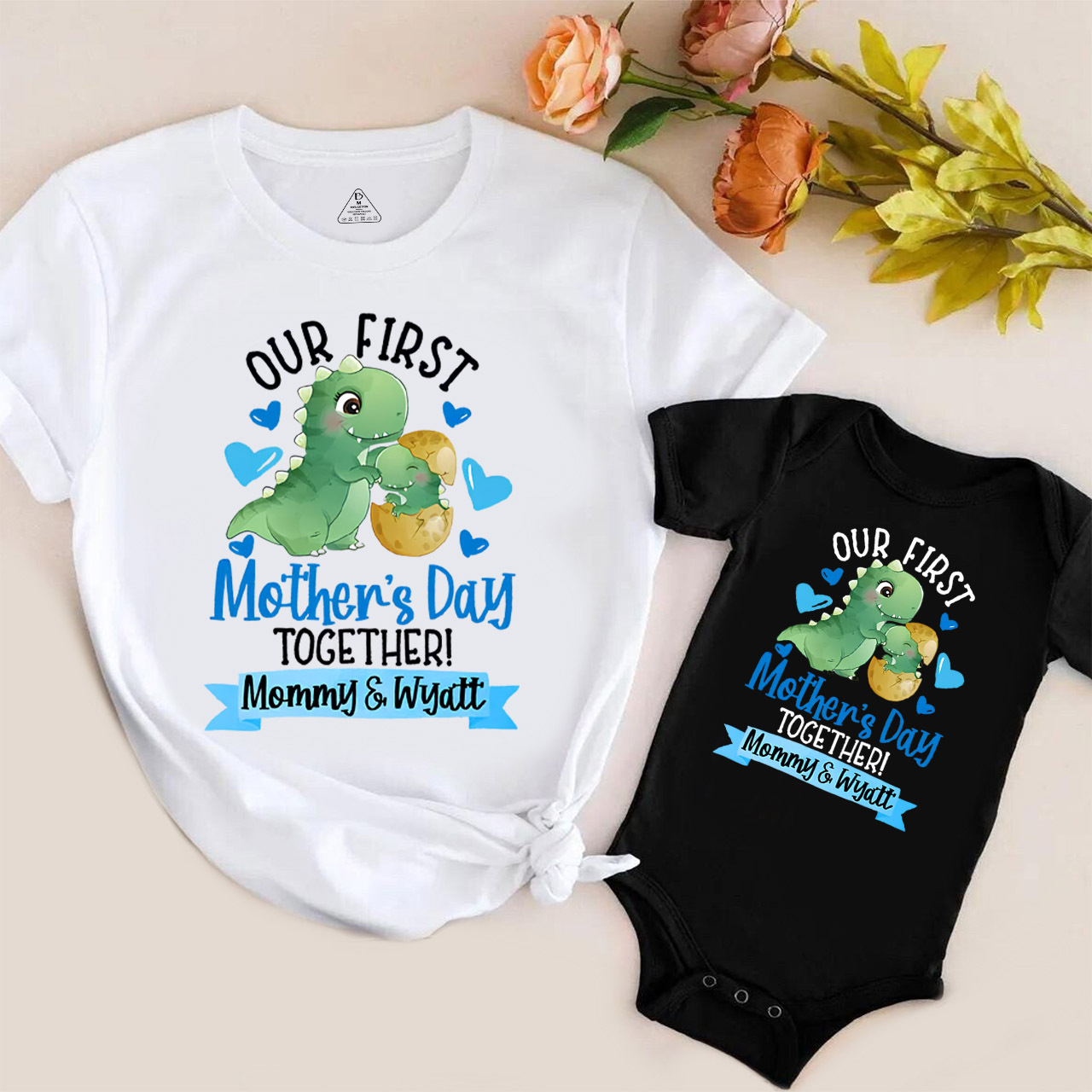 Personalized Our First Mothers Day Dinosaur Mom&Me Matching Tees