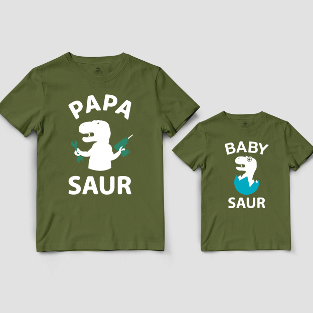 Trex Papa Baby Saur Dad and me Shirt & Baby Bodysuit
