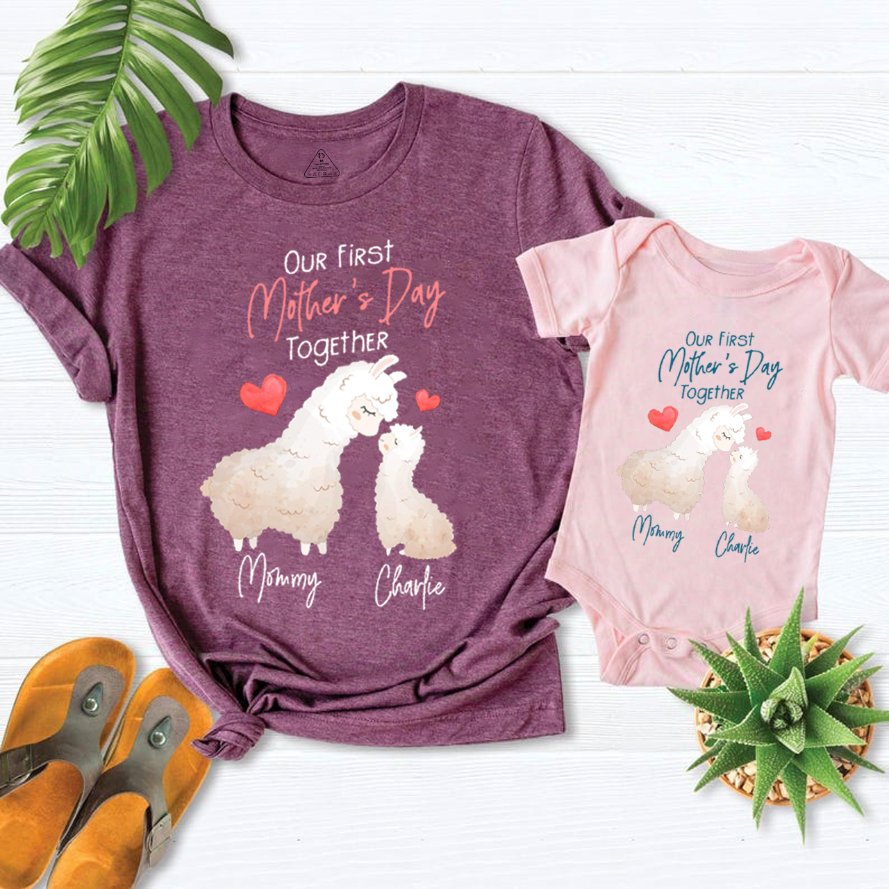 Personalized First Mother's Day Llamas Mom&Me Matching Tees