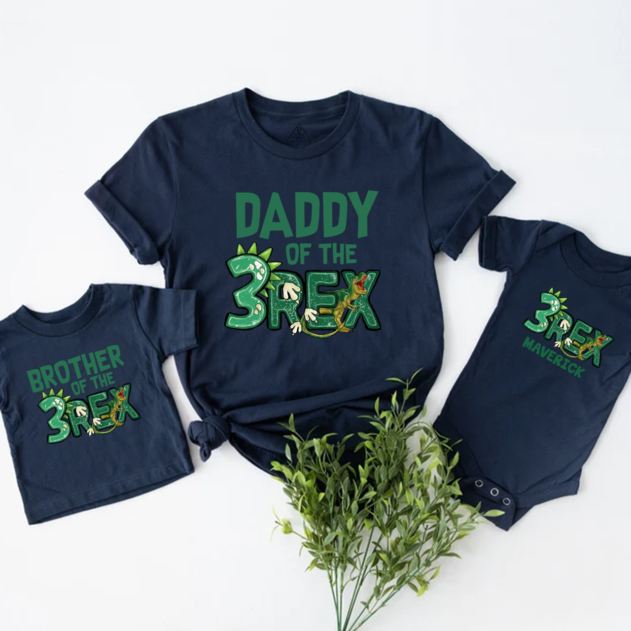 Personalized Three Rex Dinosaur Family Matching Tees Beepumpkin