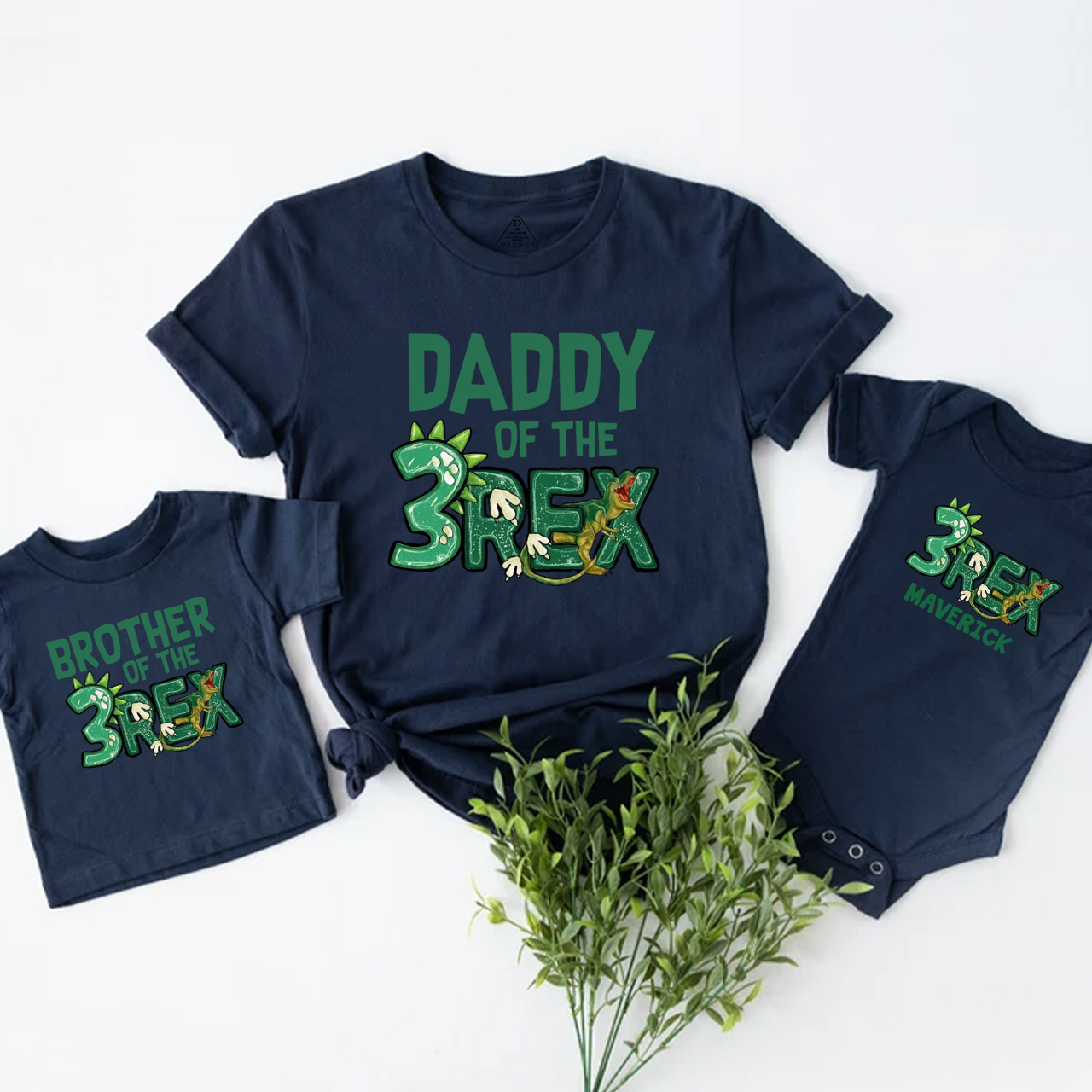 Personalized Three Rex Dinosaur Family Matching Tees Beepumpkin