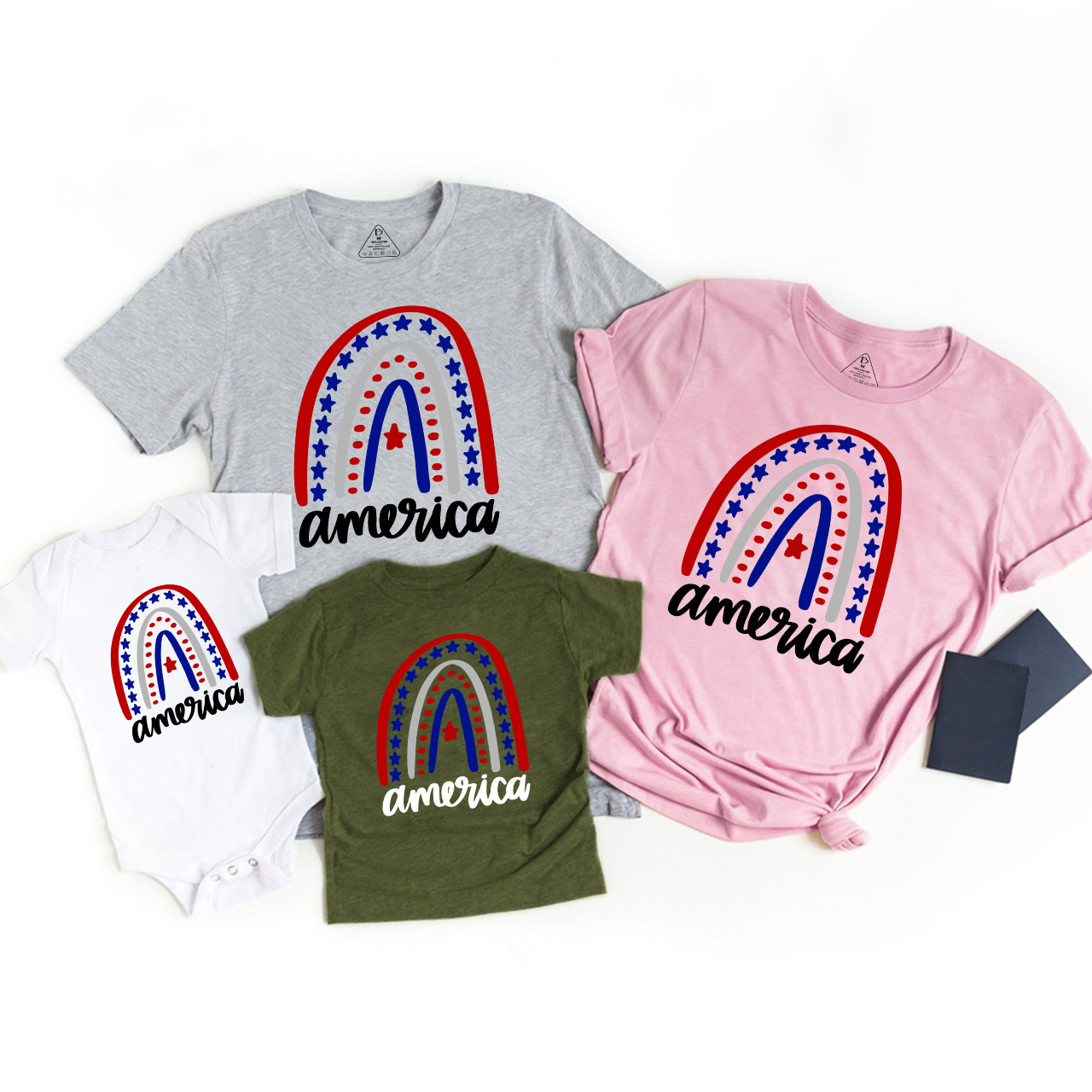American Rainbow Independence Day Family Matching Shirts