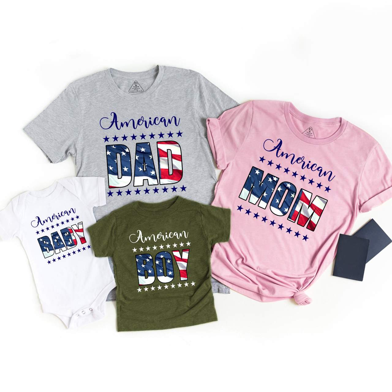 Personalized American Two Rows Star Independence Day Family Matching Shirts