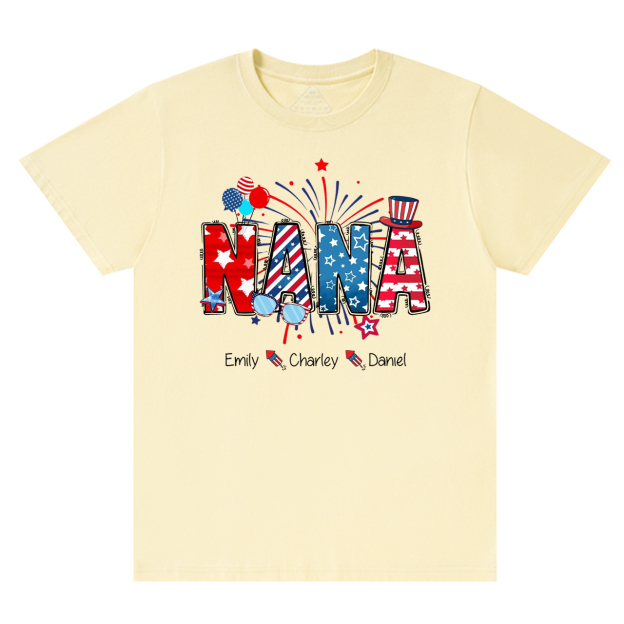 Personalized Patriotic Nana 4th Of July Grandma And Grandkid Name T-Shirts