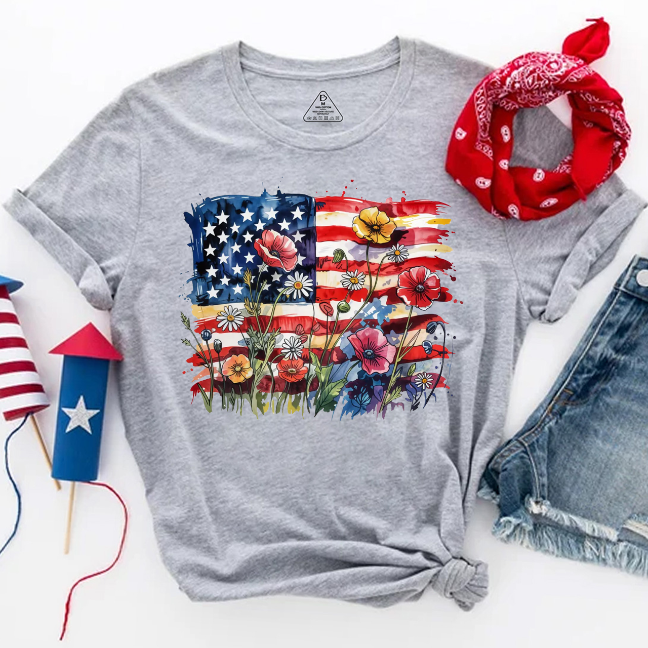 American Flag Floral Mama T-Shirts