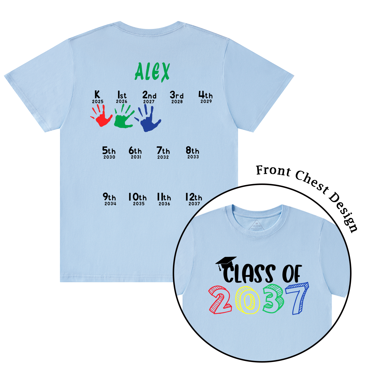 Hand Print-Class Of 2037 Personalized Shirts For School Kids