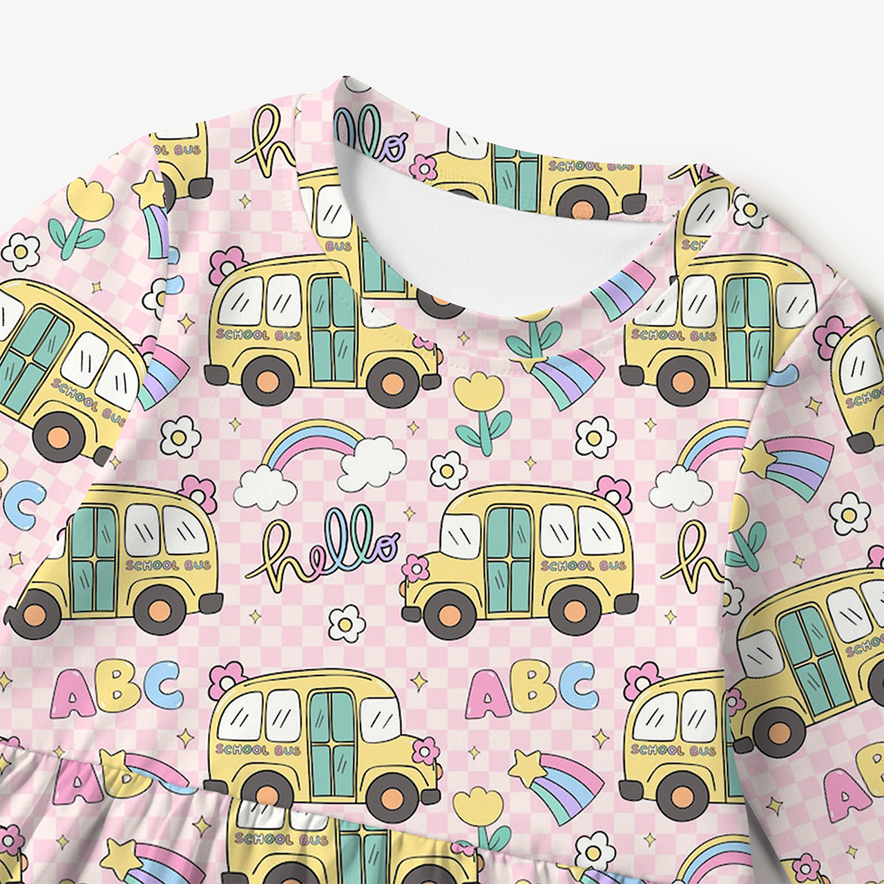 Pink School Bus All Over Print Kids Dress