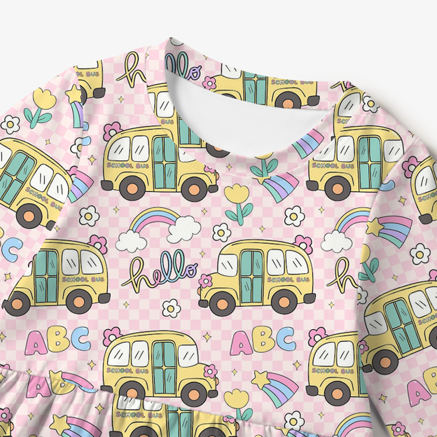 Pink School Bus All Over Print Kids Dress