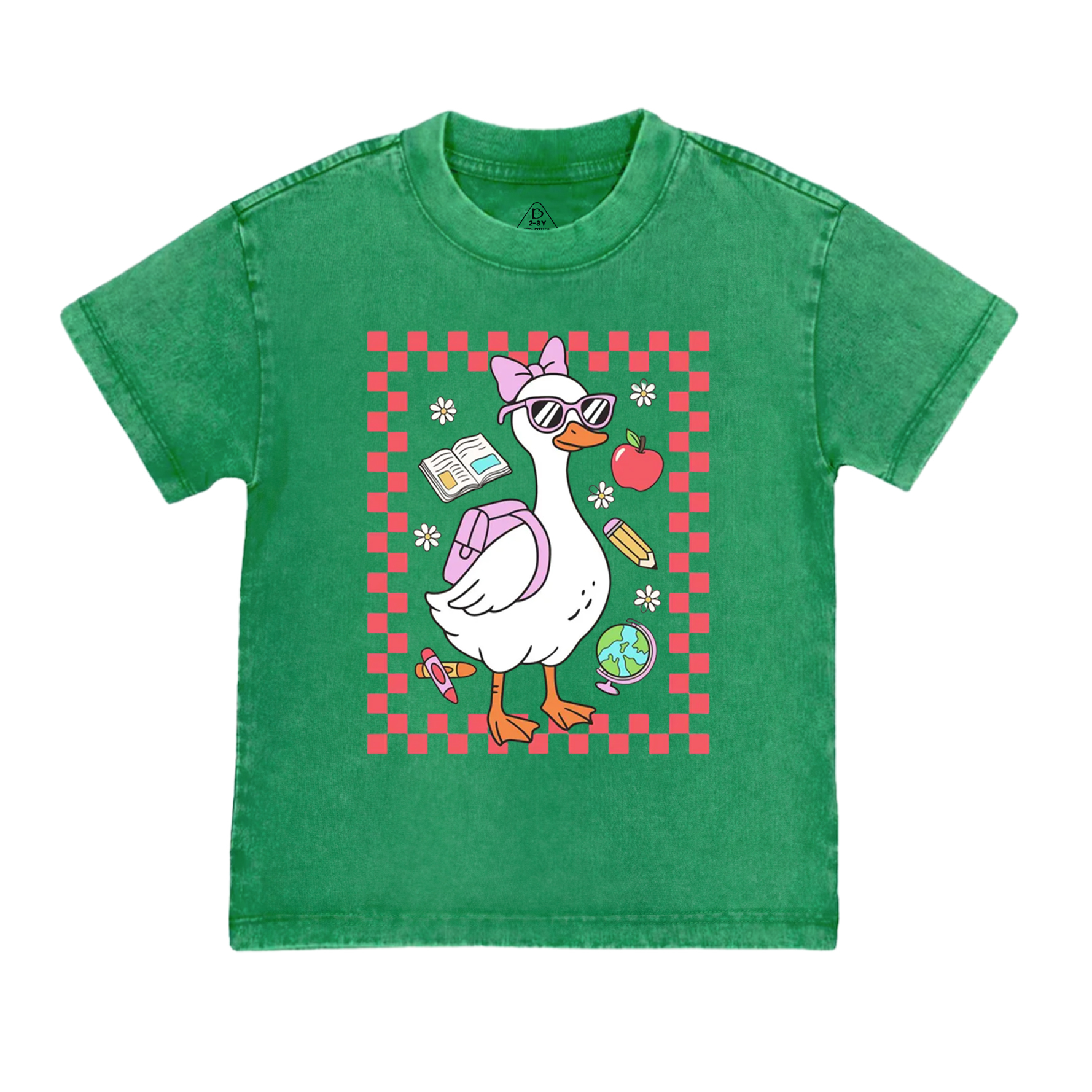 Back To School Girl Goose Toddler&Kids Washed Tees