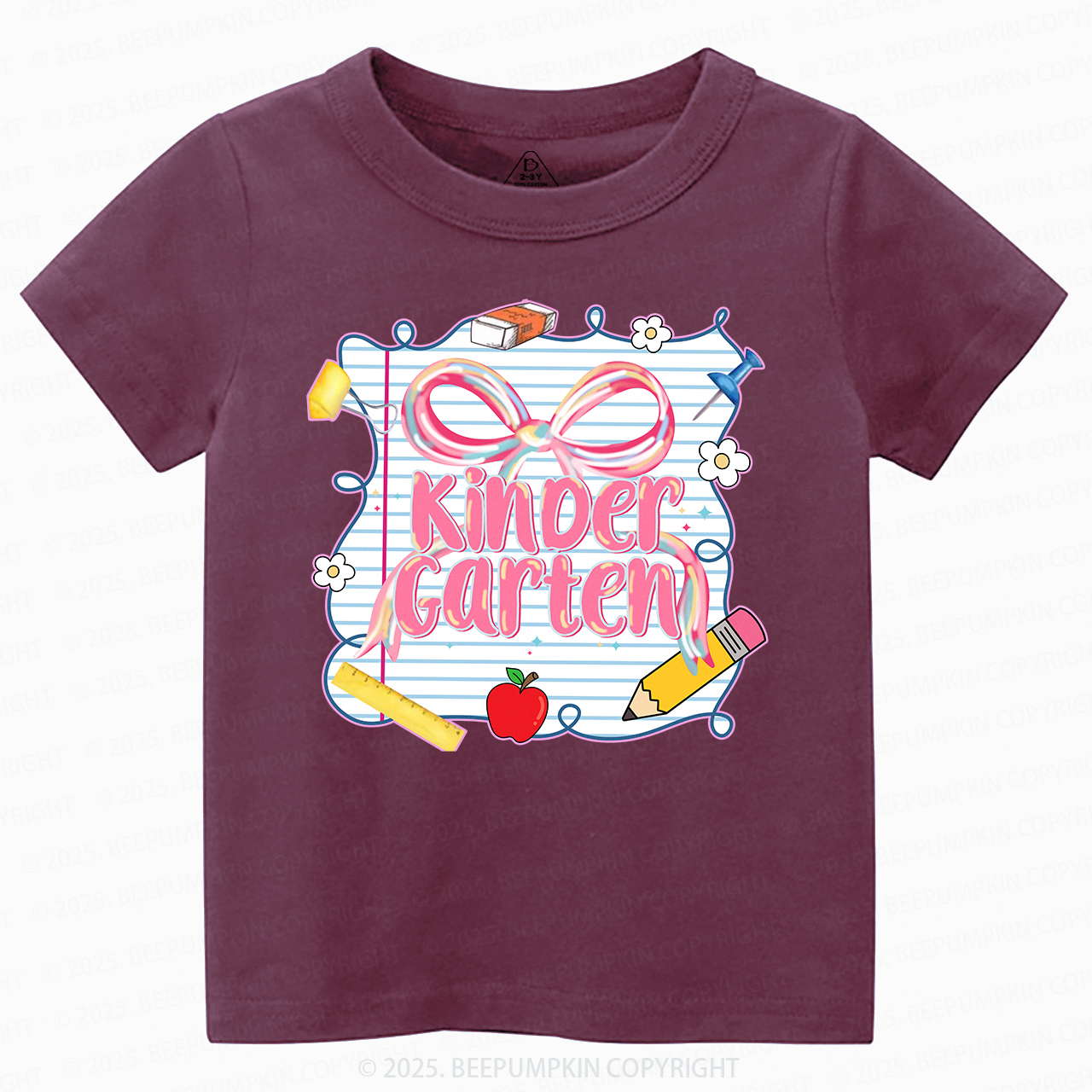 Personalized Preppy Pink Bow Toddler&Kid's Tees Beepumpkin 