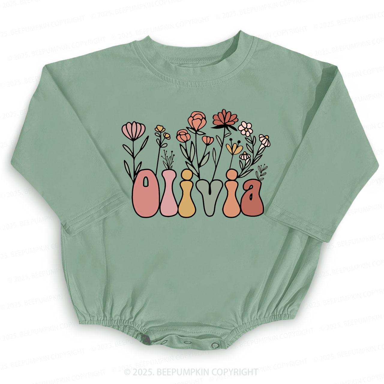 Personalized Name Flower Baby Bubble Romper Beepumpkin