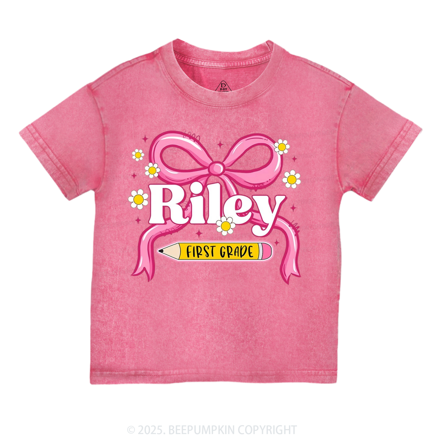 Personalized First Grade Girly Toddler&Kids Washed Tees