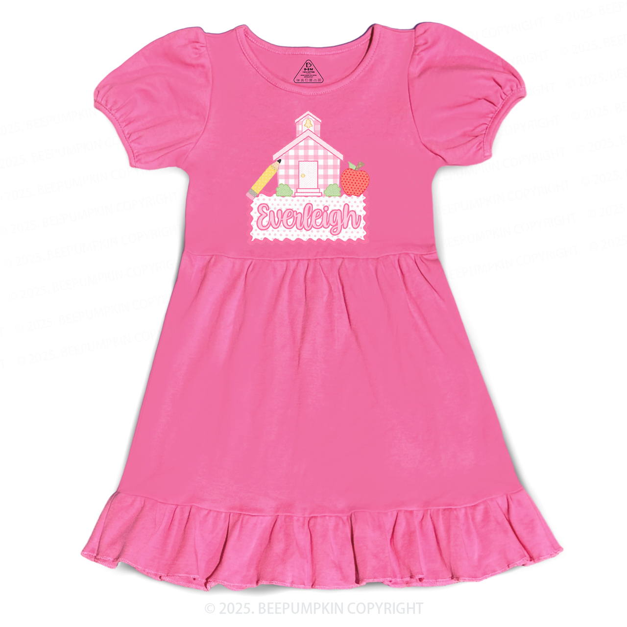Personalized Pink Schoolhouse Toddler&Kid's Ruffle Dress Beepumpkin