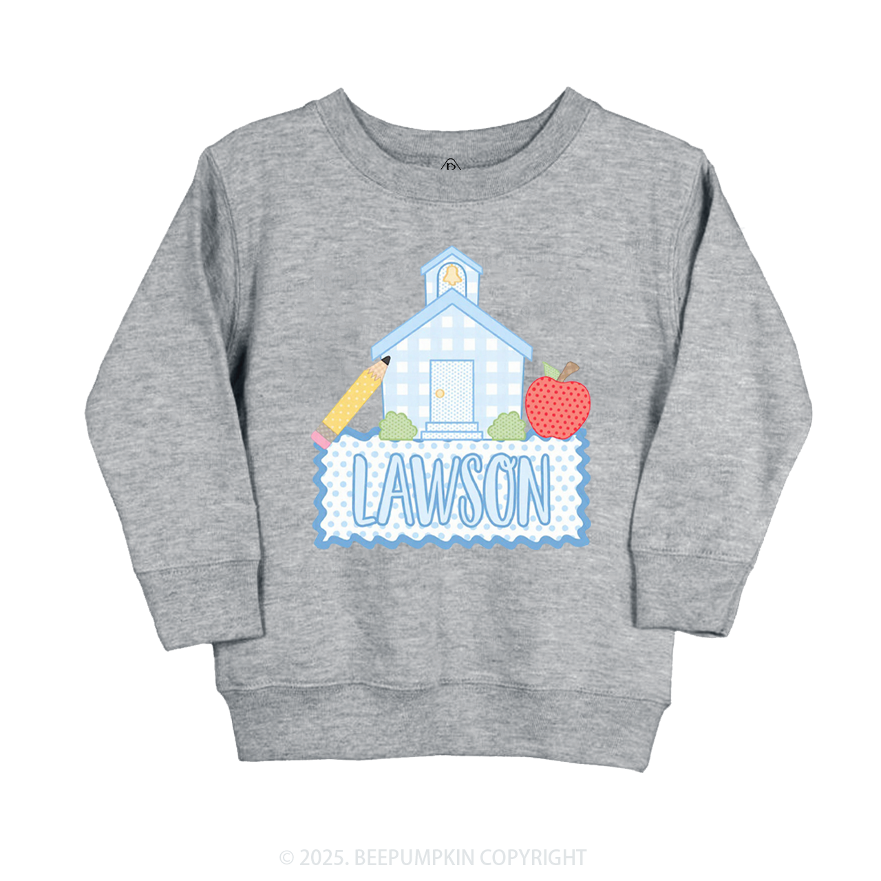 Personalized Blue Schoolhouse Kid's Sweatshirt