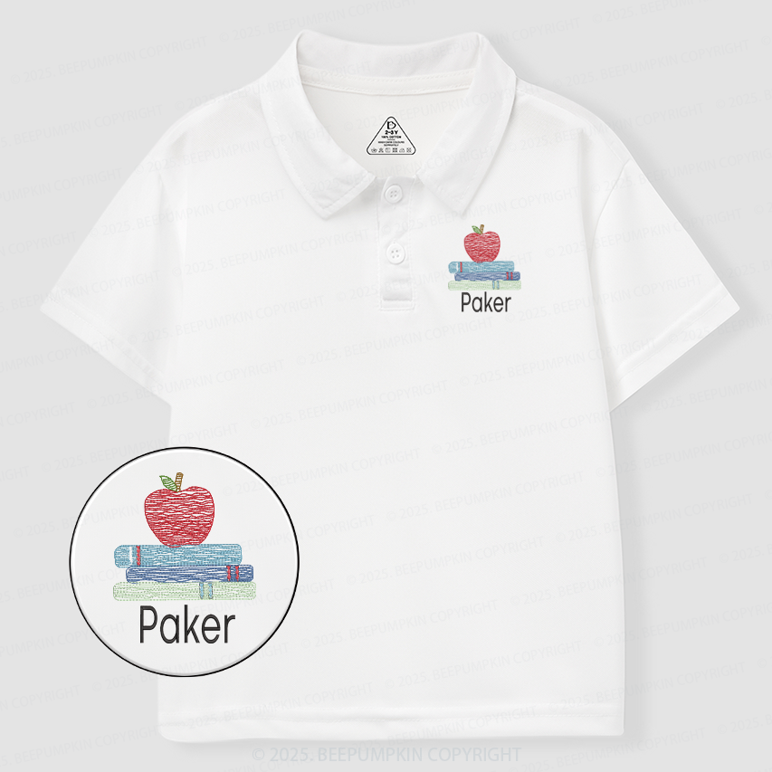 Personalized Embroidered Apple Book Name Toddler&Kid's Polo Shirt Beepumpkin