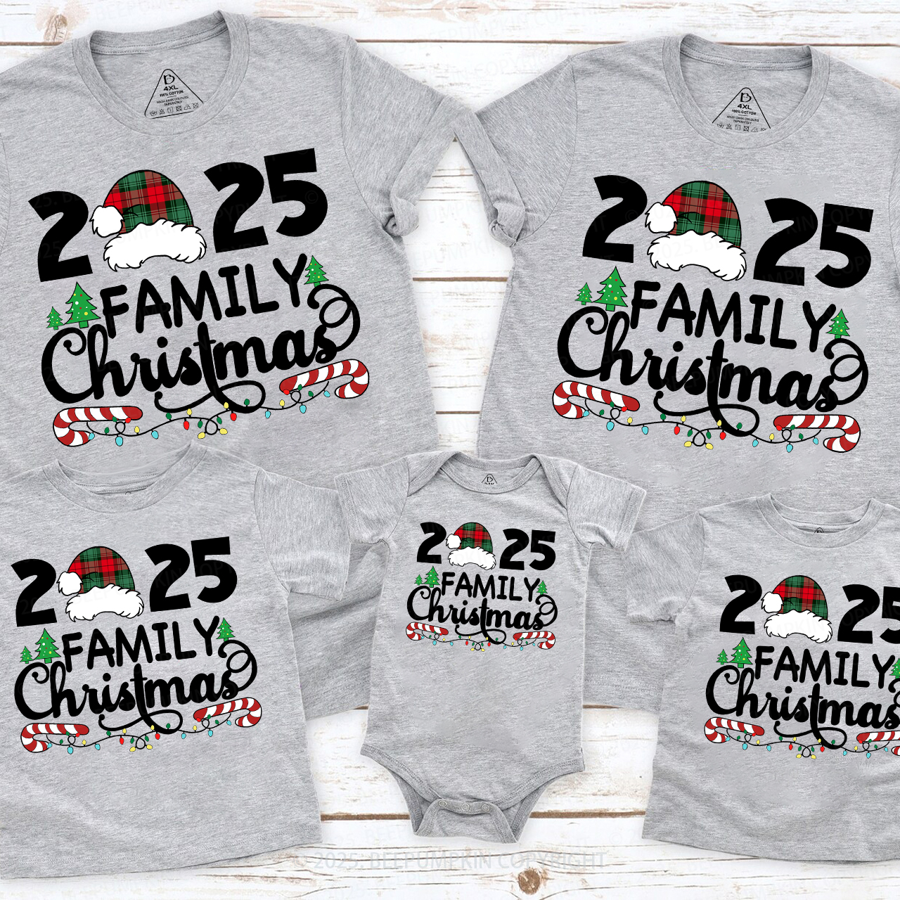 Family Christmas 2025 Plaid Hat Matching T-Shirts Beepumpkin