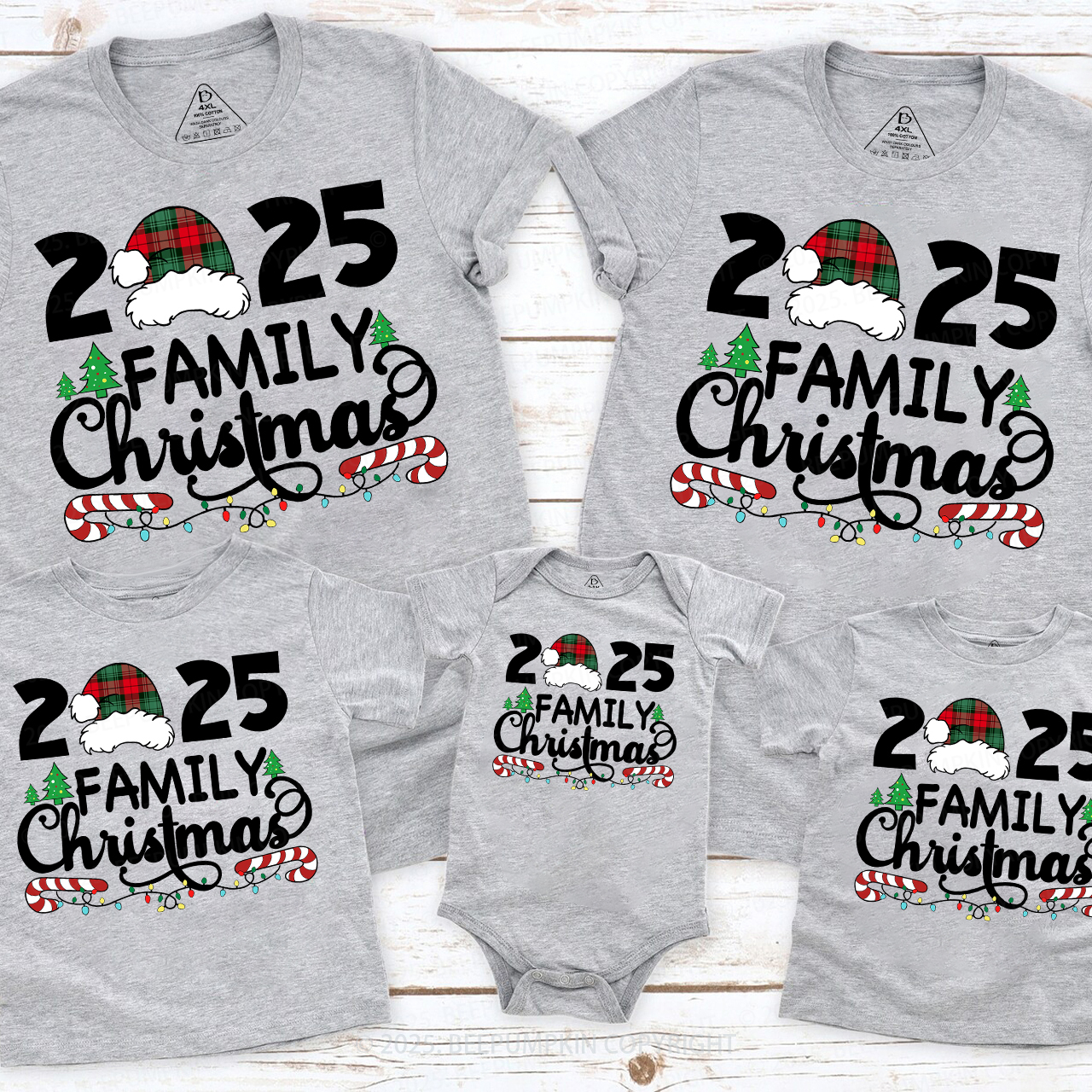 Family Christmas 2025 Plaid Hat Matching T-Shirts Beepumpkin
