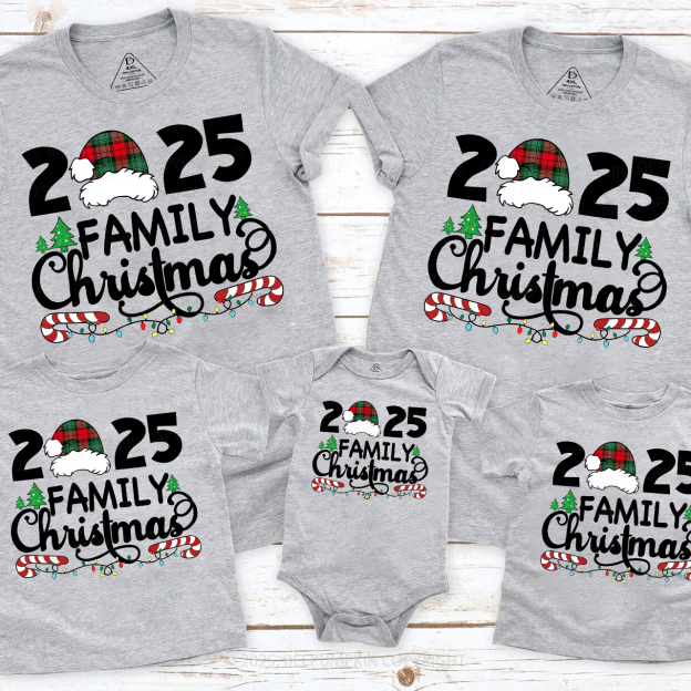 Family Christmas 2025 Plaid Hat Matching T-Shirts Beepumpkin