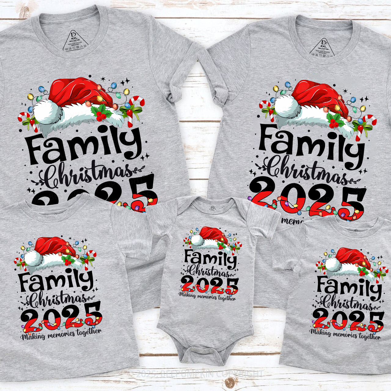 2025 Merry Christmas with colorful lights Family Matching T-Shirts Beepumpkin