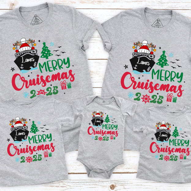 2025 Personalized Christmas Cruise Name Christmas Family Matching T-Shirts Beepumpkin