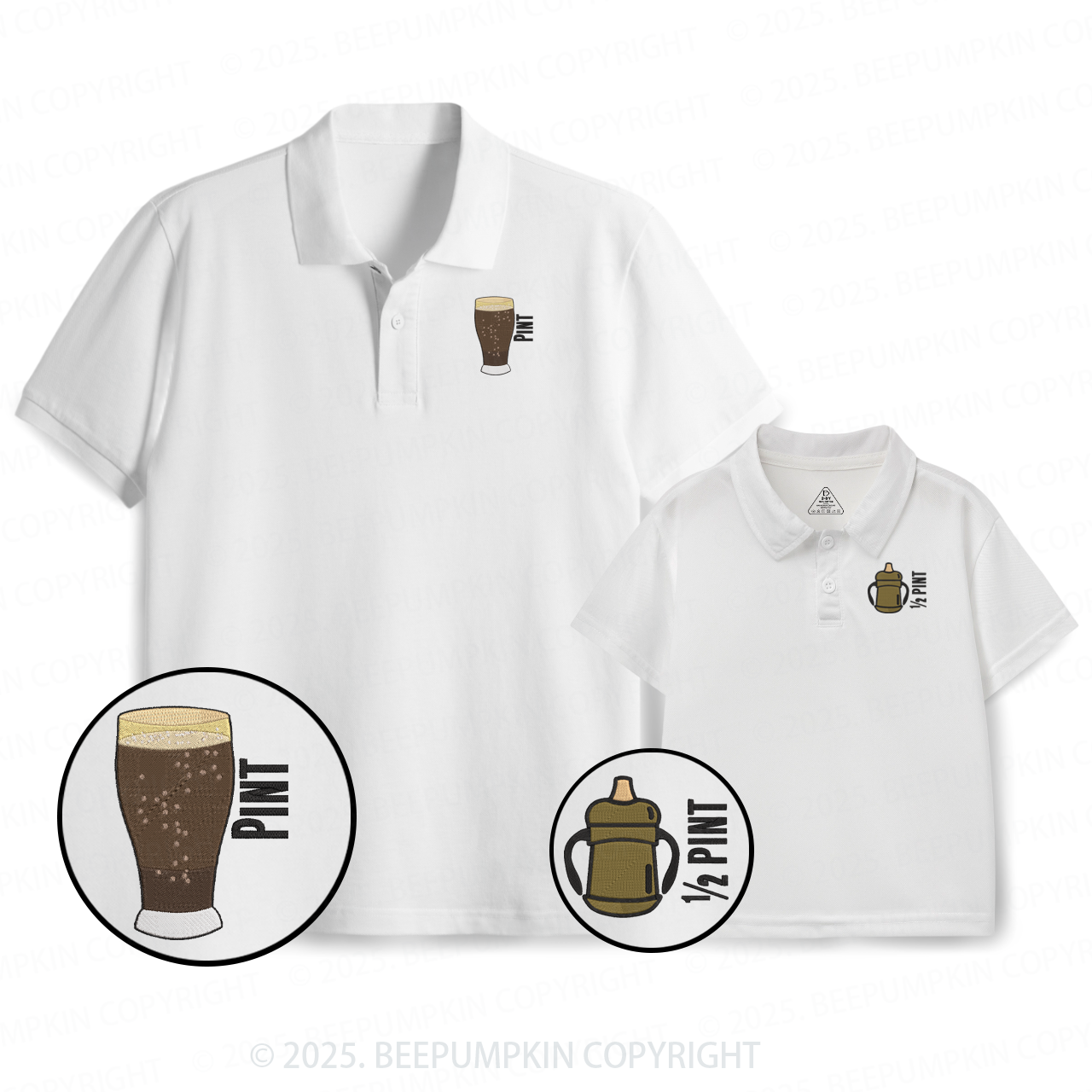 Embroidery Pint Half Pint Dad&Me Matching Polo Shirt Beepumpkin
