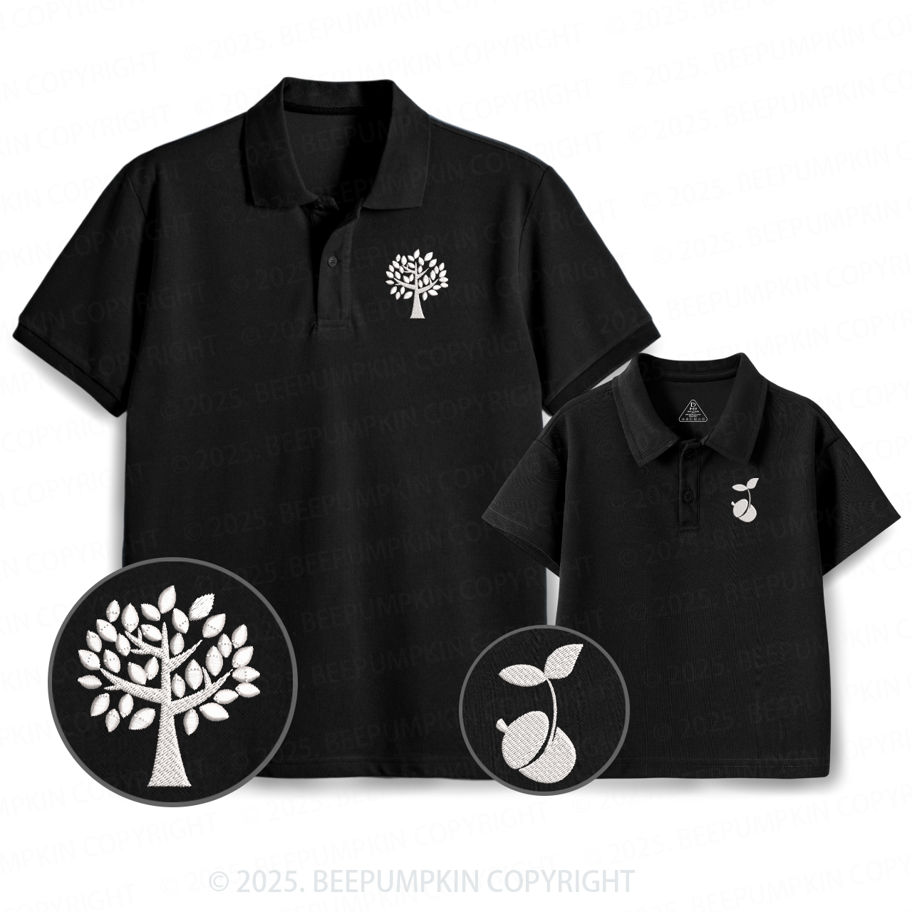 Embroidery Tree And Acorn Dad&Me Matching Polo Shirt Beepumpkin