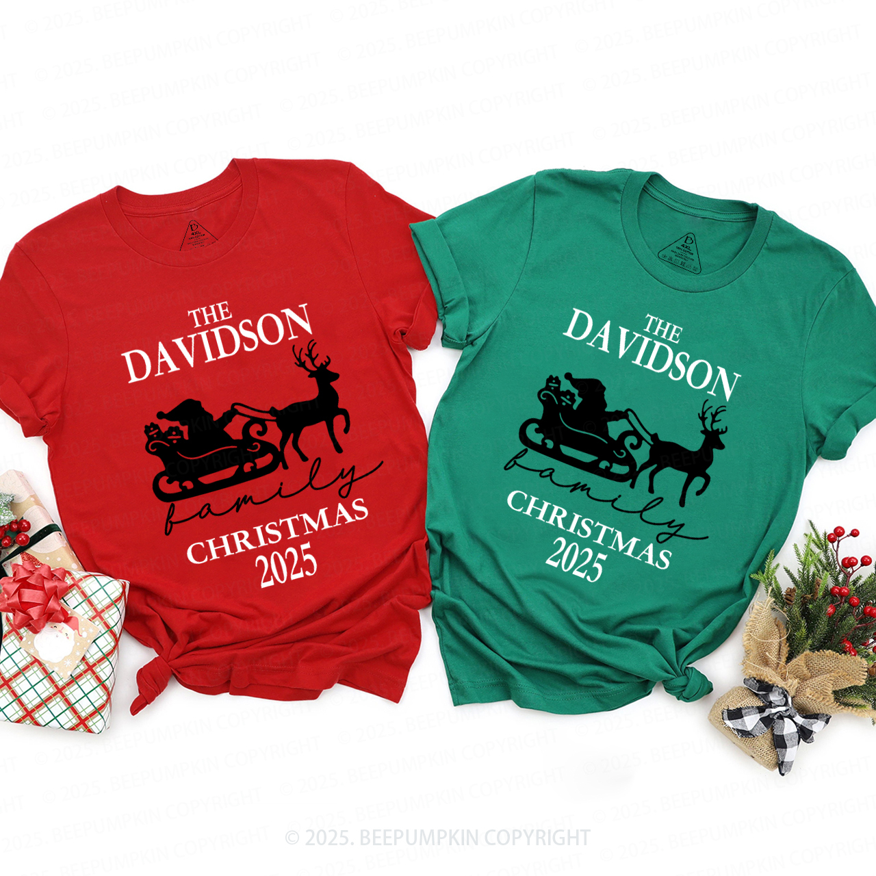 Personalized 2025 Santa Claus On The Sleigh Family Matching Shirts