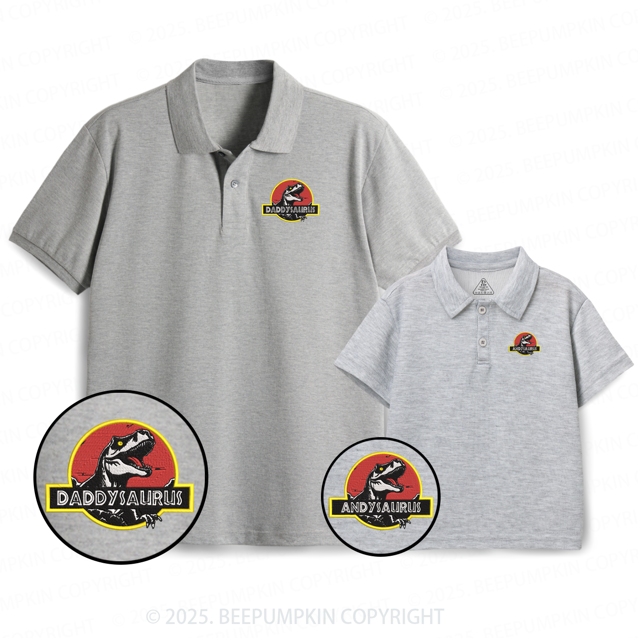 Embroidery Personalized Name-saurus Dad&Me Matching Polo Shirt Beepumpkin
