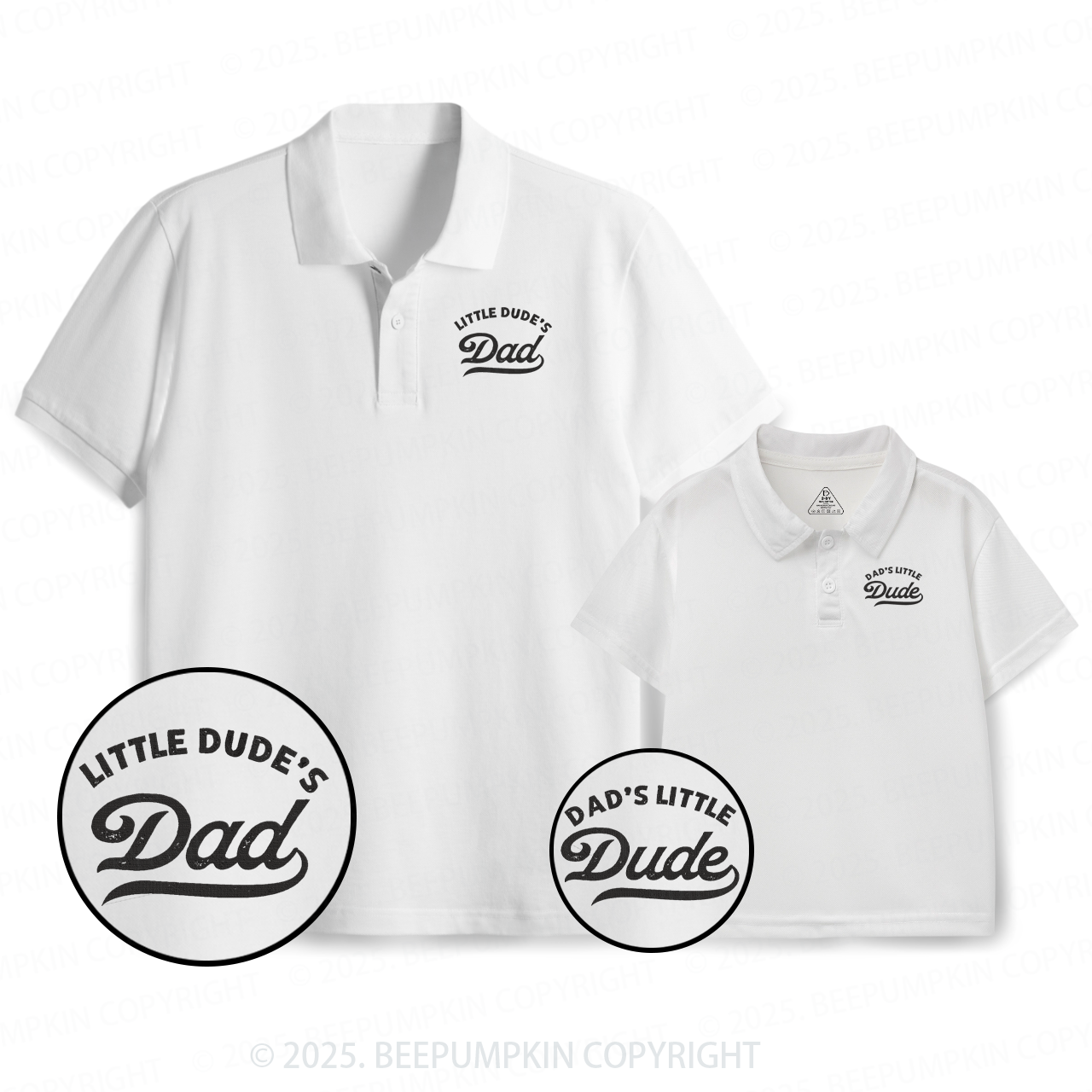 Embroidery Little Dude's Dad&Me Matching Polo Shirt Beepumpkin