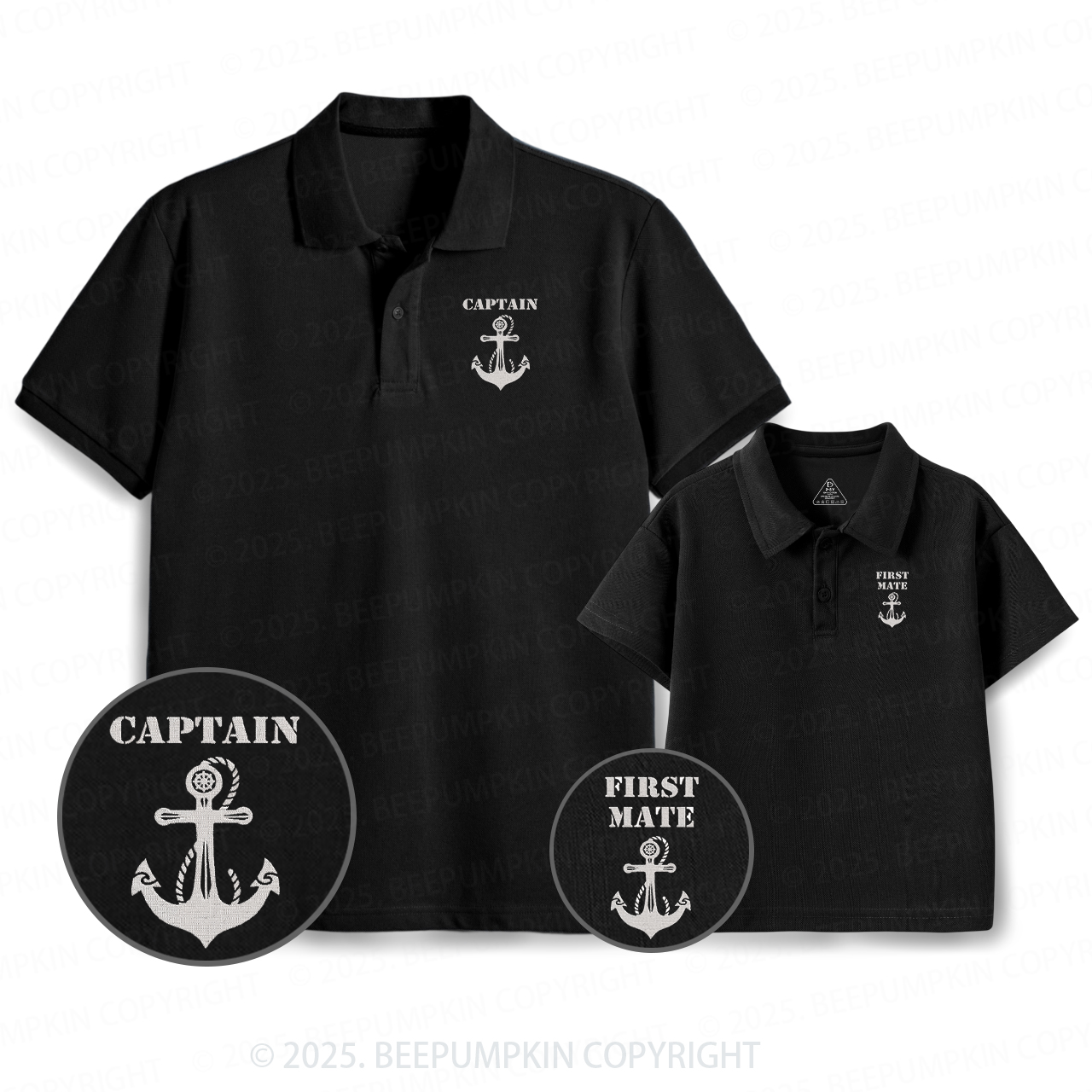 Embroidery Captain And First Mate Dad&Me Matching Polo Shirt Beepumpkin